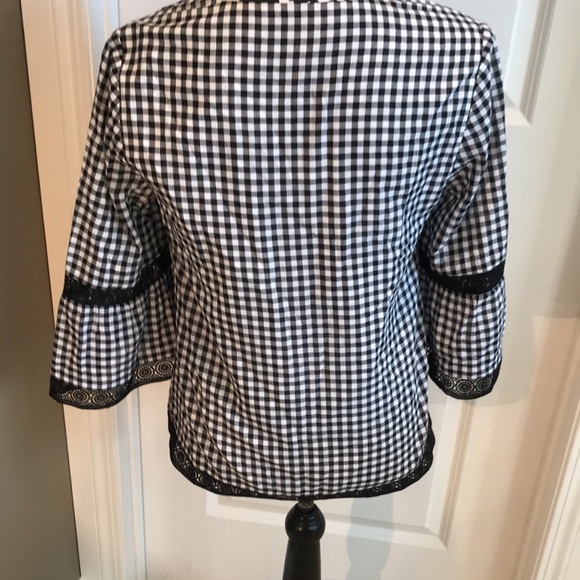 Chico’s black and white checked blouse with lace detail. - Picture 2 of 11